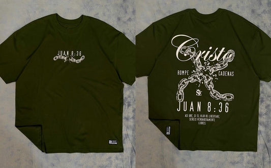 Tshit Oversize / Cristo Rompe Cadenas - Verde Olivo